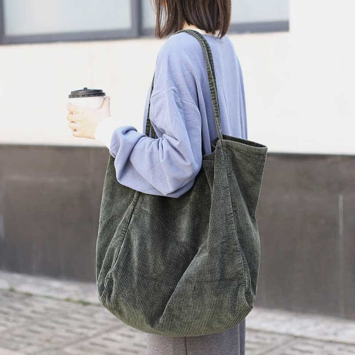 Extra große Cord-Tragetasche, lässige Einkaufstasche, Schulterhandtasche