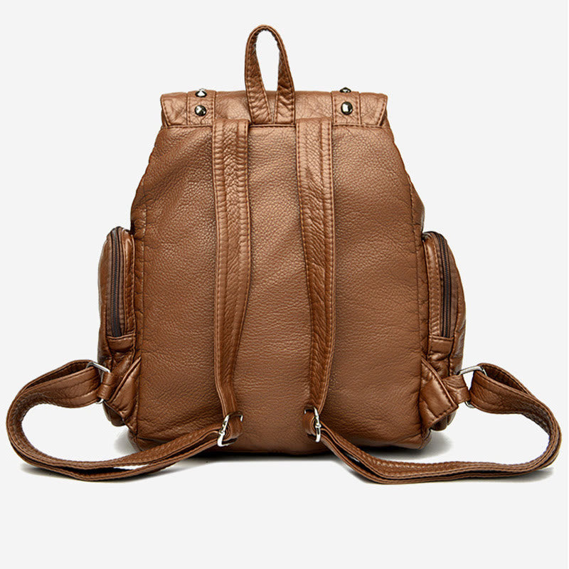 Nietenrucksack für Damen, Reiserucksack aus weichem, schlichtem Leder