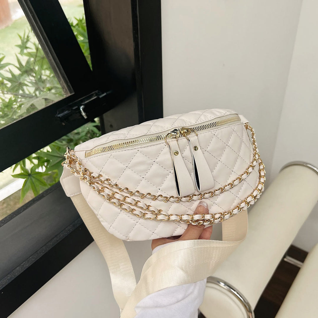 Rhomboid gesteppte Brusttasche Damen Gürteltasche mit Kettendekor