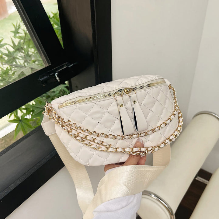 Rhomboid gesteppte Brusttasche Damen Gürteltasche mit Kettendekor