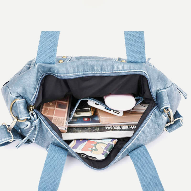 Denim Farbe Tote Handtaschen Große Kapazität Kunstleder Schulter Geldbörse