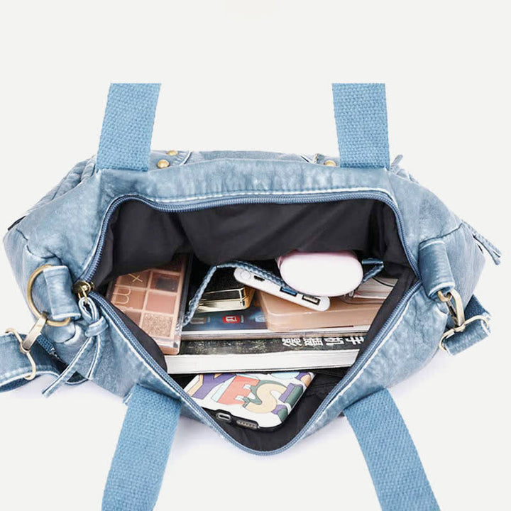 Denim Farbe Tote Handtaschen Große Kapazität Kunstleder Schulter Geldbörse