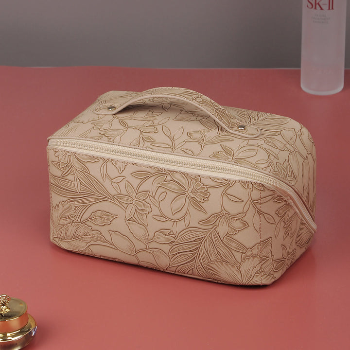 Kosmetiktasche für Damen, Reisetasche aus PU-Leder mit Vintage-Druck