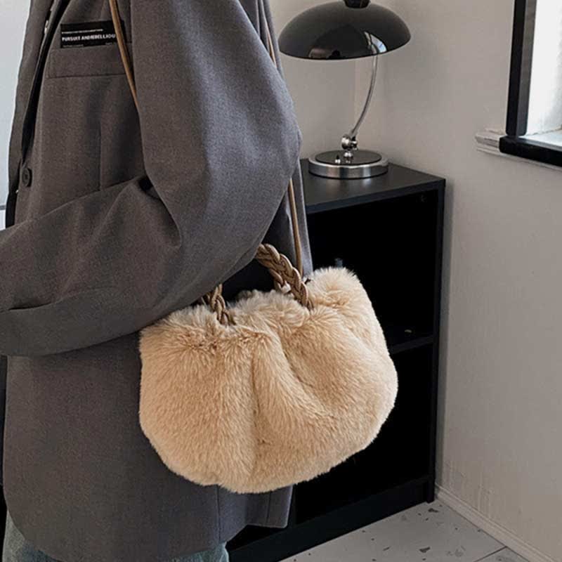 Damen Kunstpelz Winter Handtasche Schultertasche Top Griff Satchel Handtasche
