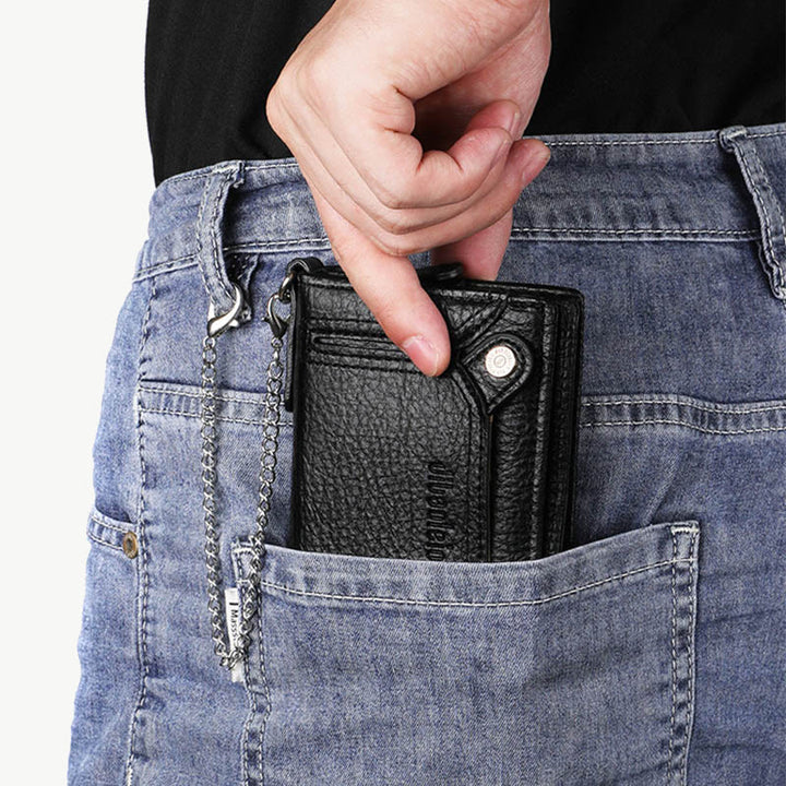 Anti-Diebstahl-Kette Brieftasche für Männer Retro Leder Geld Clip