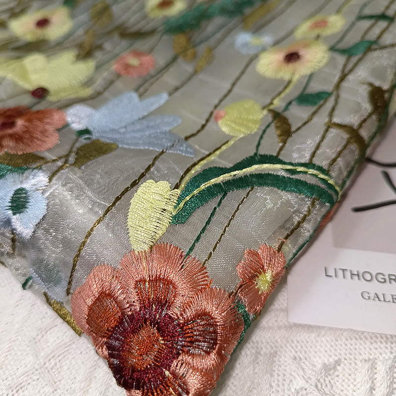 Handtasche für Damen, Netzstoff, handbestickte Blumen, tragbare Umhängetasche