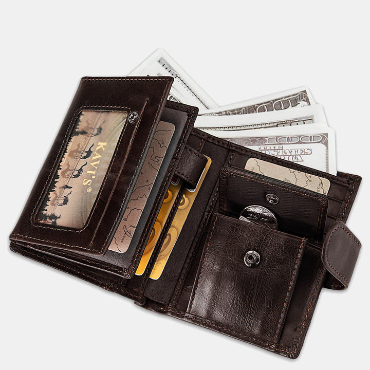 Retro Splicing Lange Schlanke Geldbörse Echtes Leder Dreifach gefaltete Brieftasche