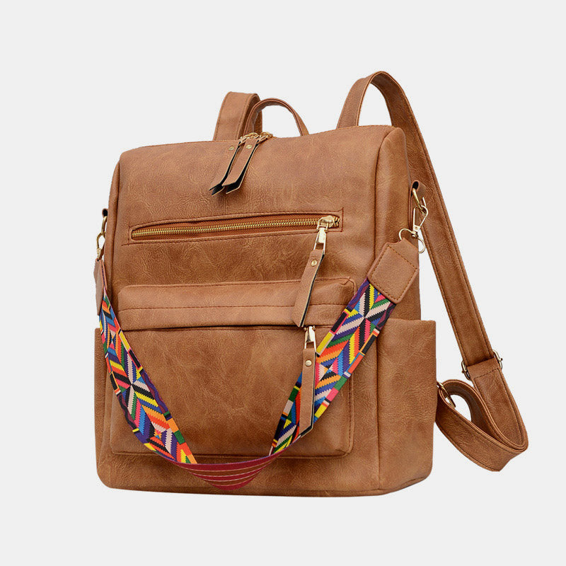 Multifunktionaler, lässiger Damen-Rucksack, Tagesrucksack aus Leder mit kariertem Muster und Schultergurt