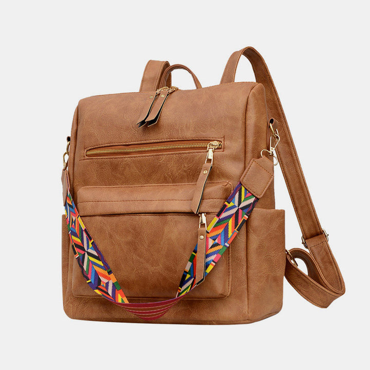 Multifunktionaler, lässiger Damen-Rucksack, Tagesrucksack aus Leder mit kariertem Muster und Schultergurt