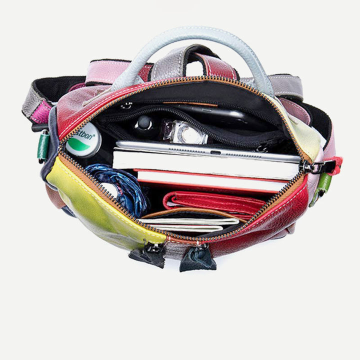 Damen Rucksack Handtasche Cabrio Schultertasche Echtleder Colorblock Casual Daypack