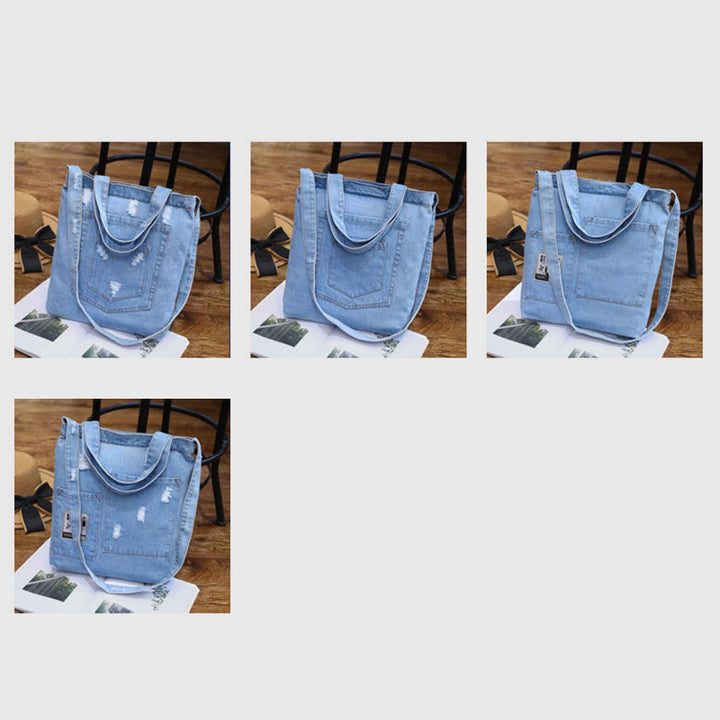 Denim Tote für Ausflüge Retro Canvas zerrissene Umhängetasche - image 16