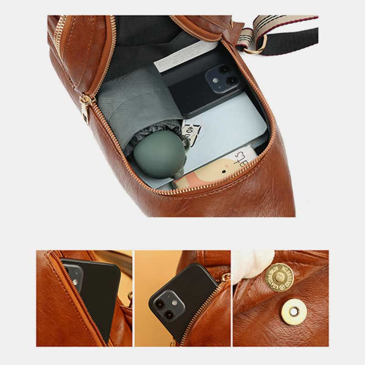Kleiner Sling-Rucksack aus Kunstleder, Mehrzweck-Brusttasche mit Doppelreißverschluss, Rushsack