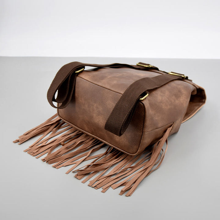 Vintage Quaste Rucksack Frauen Bohemian Kordelzug Leder Reise Geldbörse