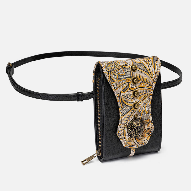 Vintage Handytasche für Damen Nieten Gürteltasche Umhängetasche