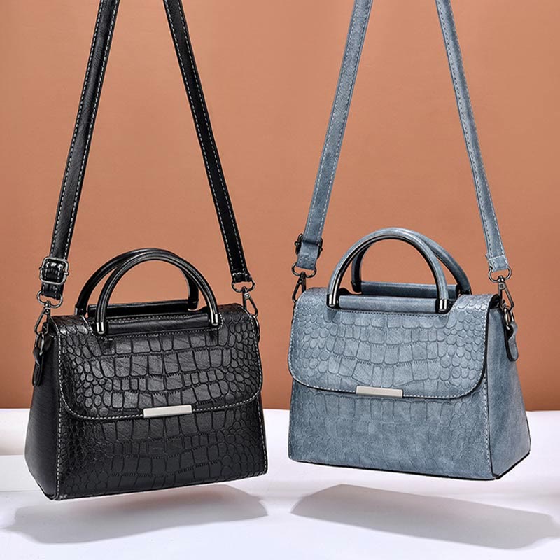 Geldbörse aus veganem Leder mit Krokodilmuster für Damen, klassische, solide Handtasche