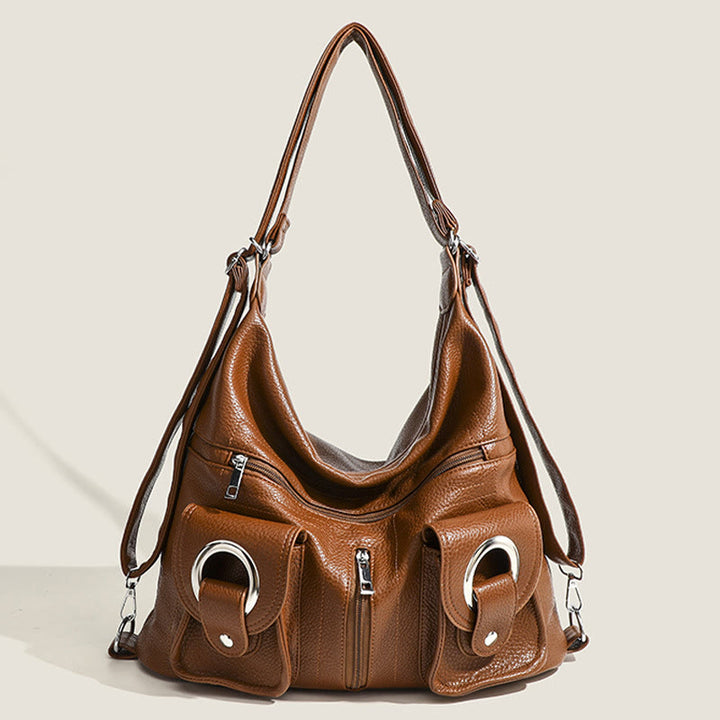 Umwandelbarer Rucksack aus weichem Leder mit zwei Fächern für Damen