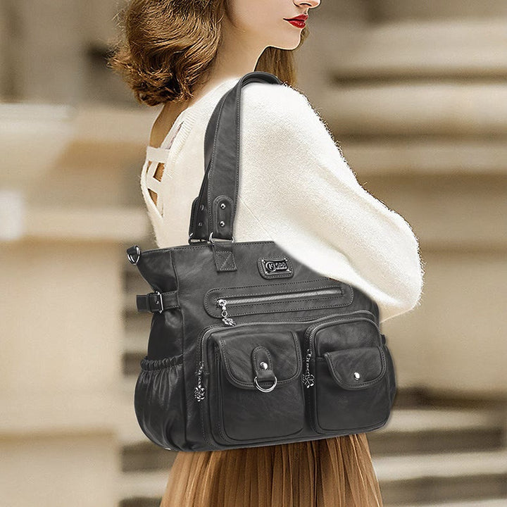 Große Umhängetasche für Damen mit mehreren Taschen und zwei Verwendungsmöglichkeiten