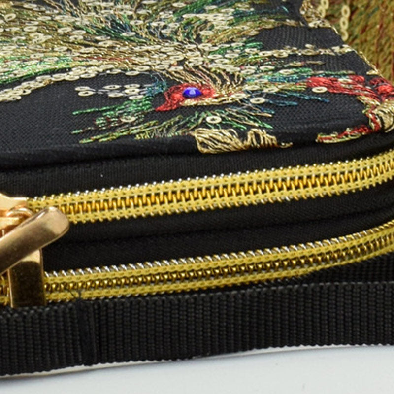 Vintage National Pfau Stickerei Lange Brieftasche Clutch