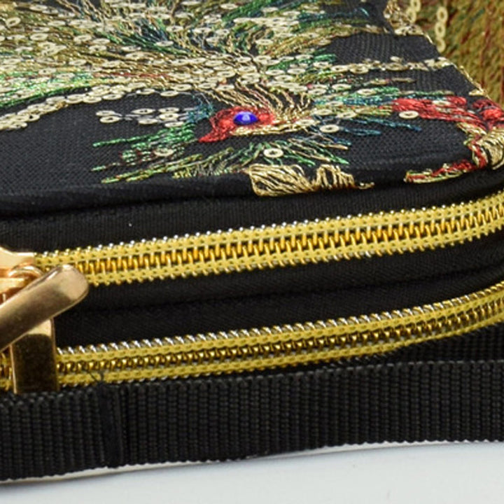 Vintage National Pfau Stickerei Lange Brieftasche Clutch