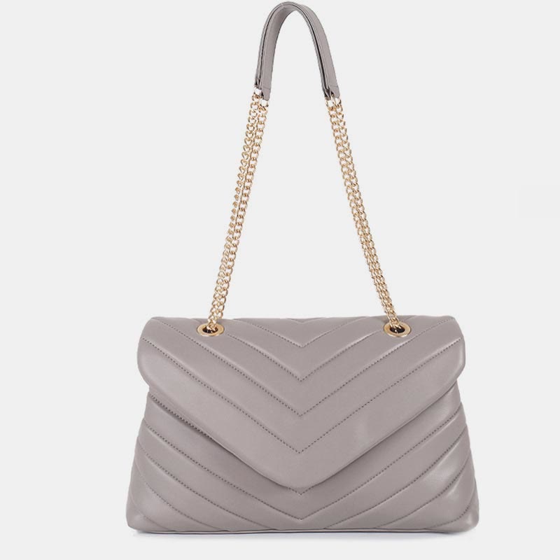Umhängetasche für Damen, weiche Metallkette, V-förmige Kettenhandtasche