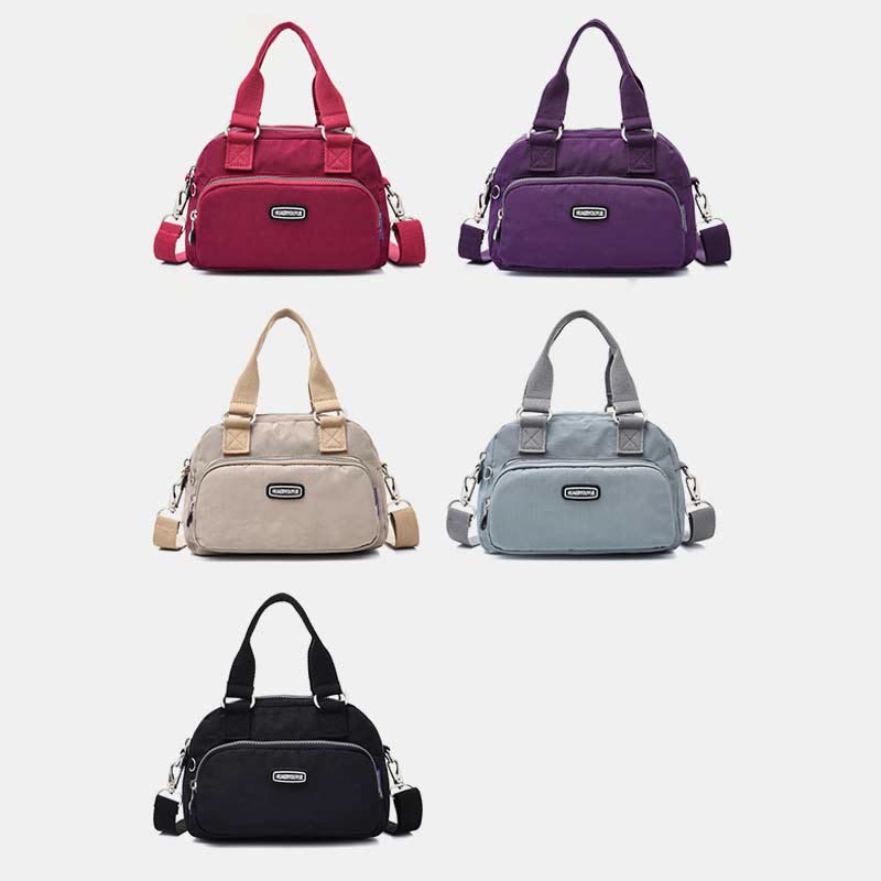 Handtasche für Damen, lila, Nylon, leicht, Einkaufstasche mit Reißverschluss