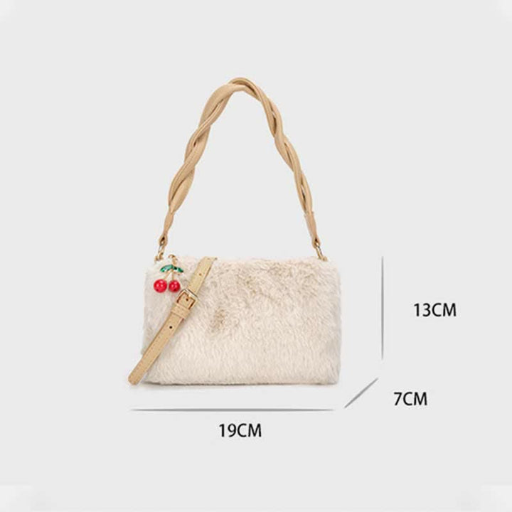 Damen Winter Plüsch Handtasche Flauschige Kirsche Crossbody Schultertasche Hobo Bag