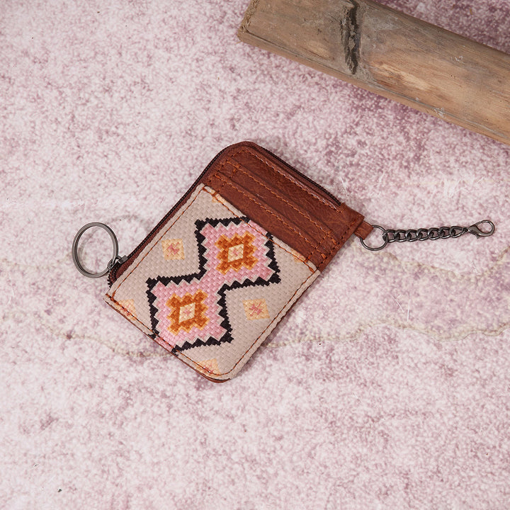 Vintage Kartenhalter für Damen Bohemian Baumwoll Leinen Kette Geldbörse