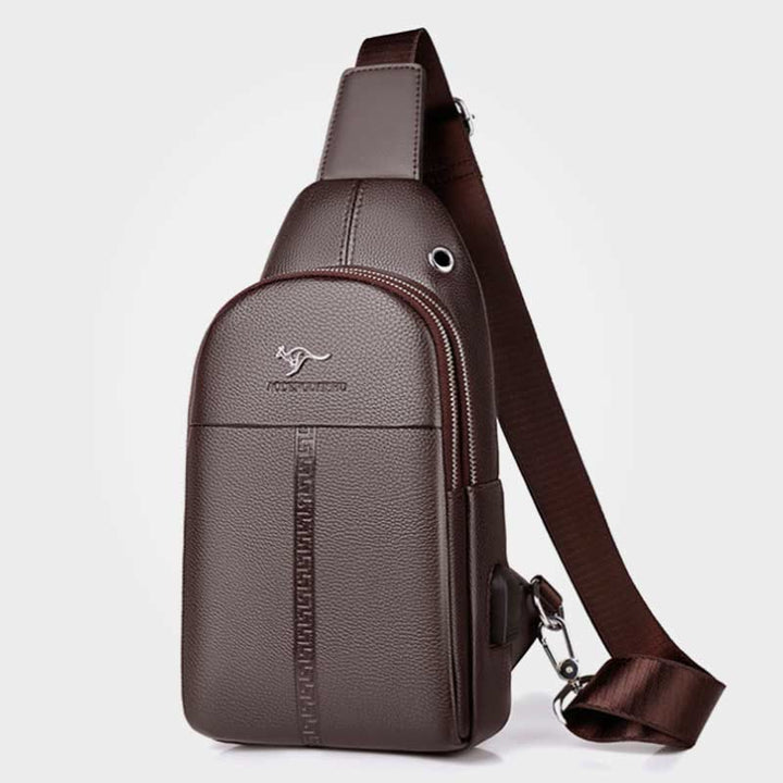 Sling Bag für Herren, schwarzes Leder, lässige Einkaufs-Umhängetasche