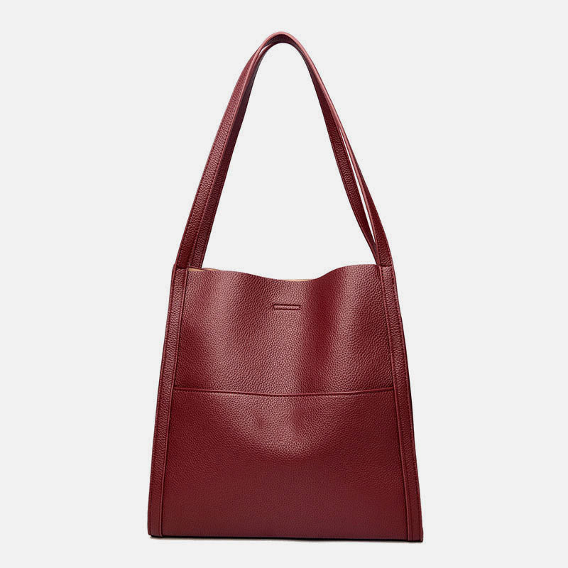 Damen Minimalist Tote Klassische Echtleder Große Unterarmtasche