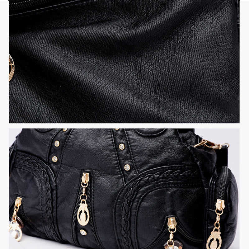 Umhängetasche mit mehreren Taschen für Damen, bunt, groß, Leder, Umhängetasche