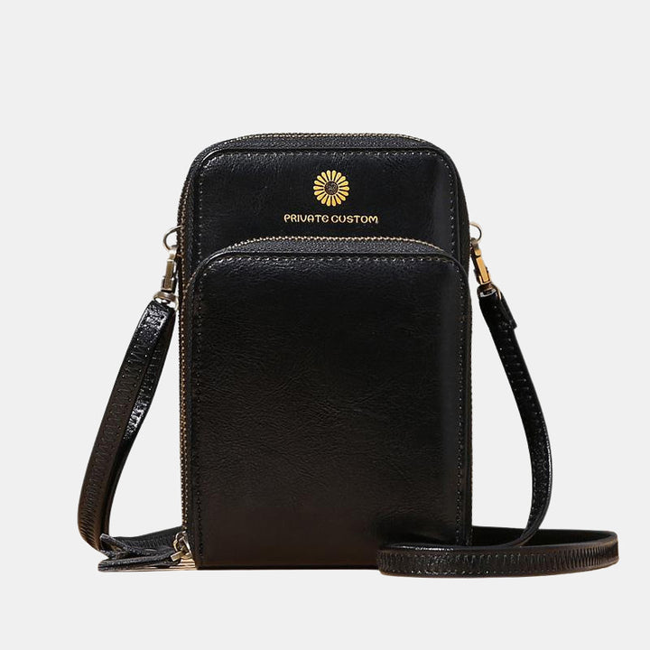 Sonnenblumen-Handytasche aus Leder, mehrere Fächer, Mini-Umhängetasche mit Kartenhalter, Münzgeldbörsen