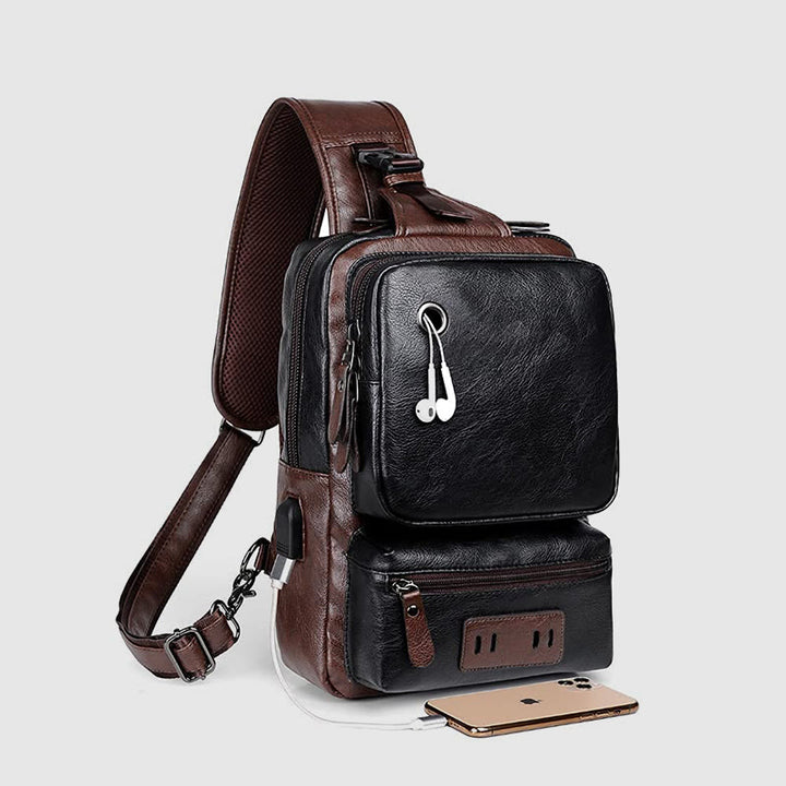 Schultertasche für Herren, Outdoor-Sport, Umhängerucksack aus PU-Leder