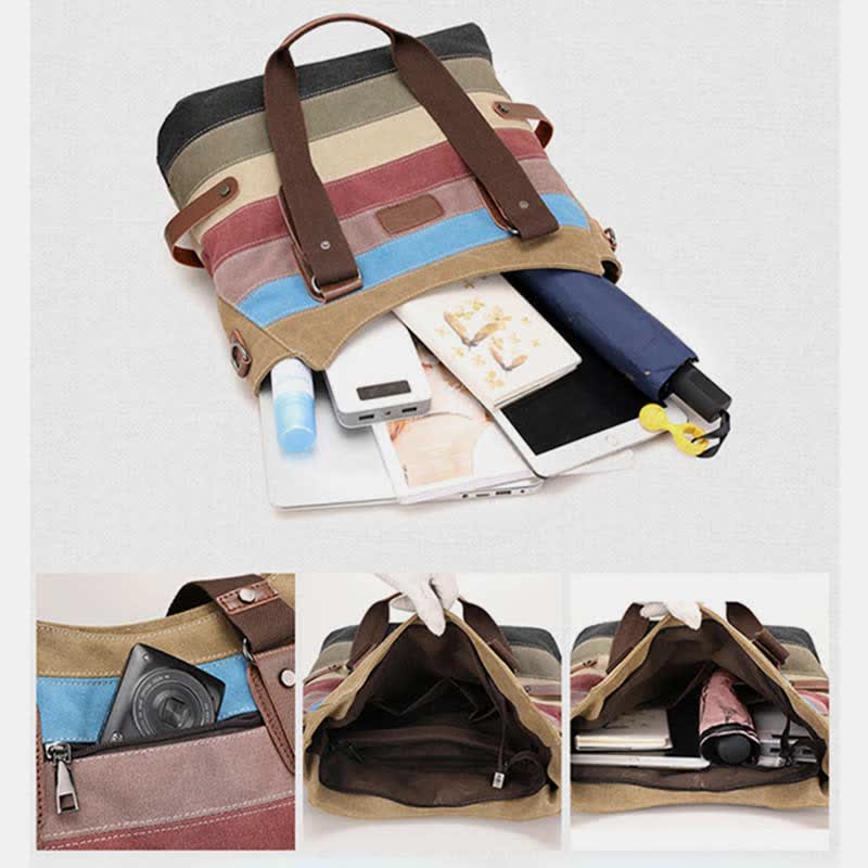 Multifunktions-Farbblock-Canvas-Handtasche Hobo Tote Bag Umhängetaschen