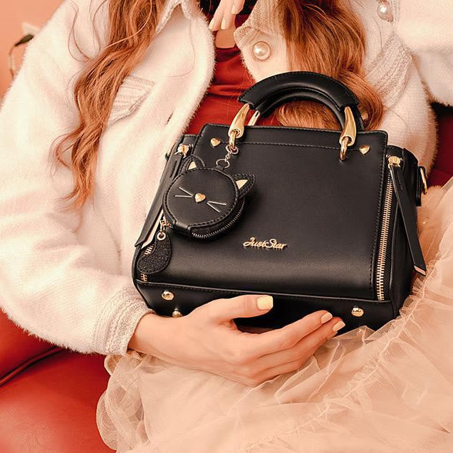 Süße Kätzchen-Handtasche mit abnehmbarem Riemen für Damen, Umhängetasche