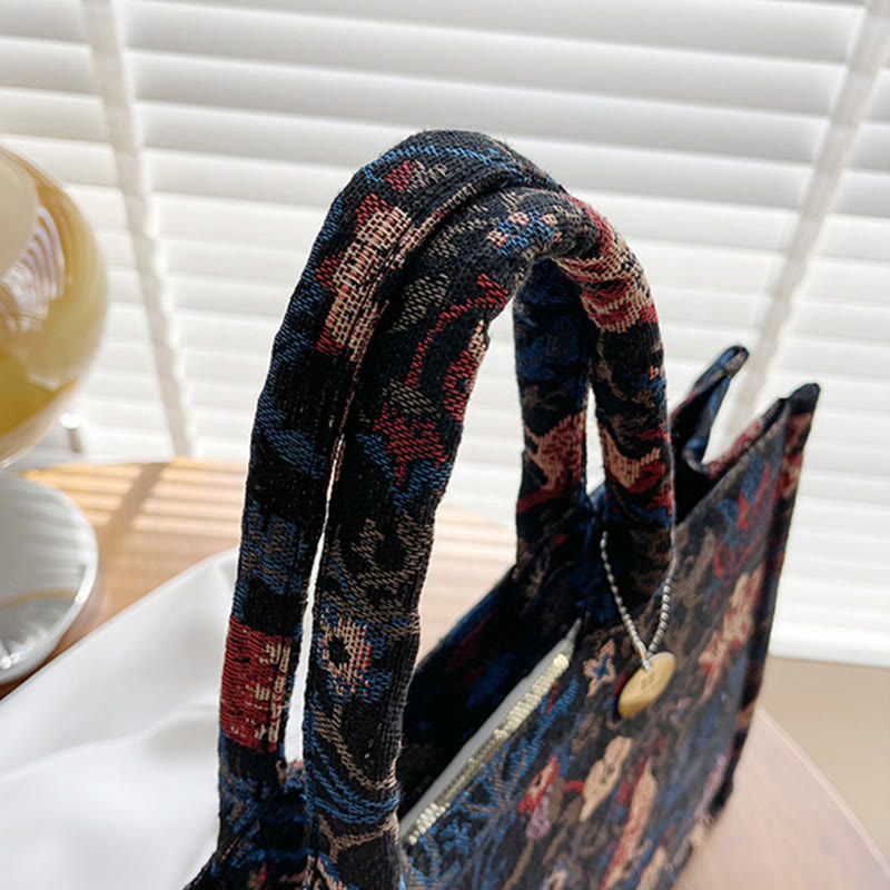 Einkaufstasche für Damen, einfache Retro-Handtasche mit großer Kapazität und Blumenmotiv