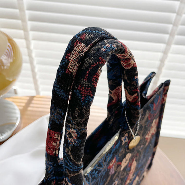 Einkaufstasche für Damen, einfache Retro-Handtasche mit großer Kapazität und Blumenmotiv