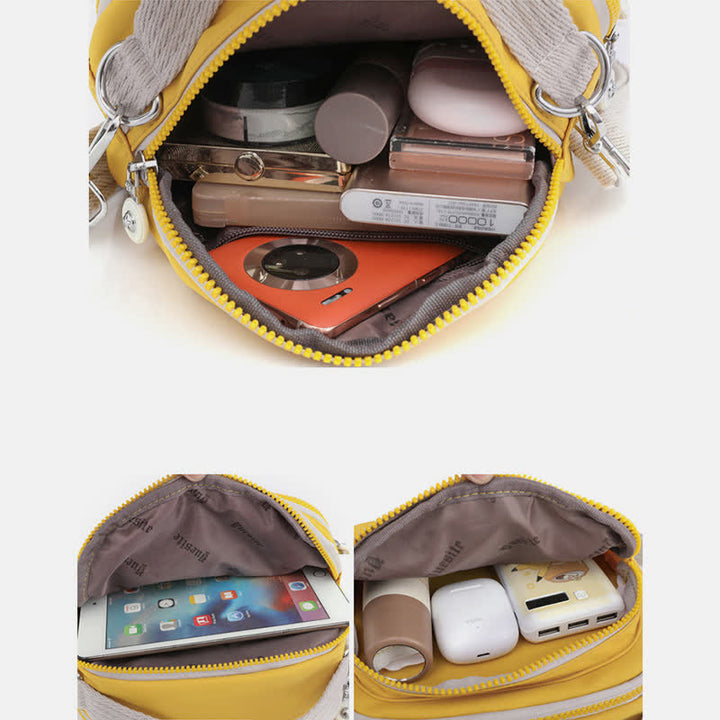 Kleine Handtasche mit dreifachem Reißverschluss für Damen, leichte, wasserdichte Umhängetasche