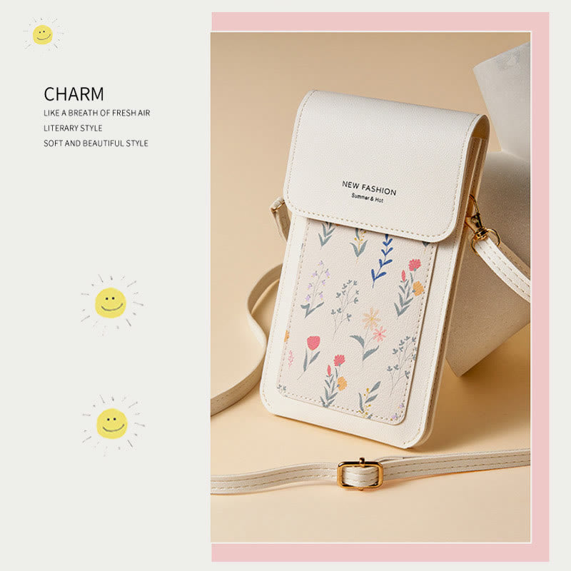 Handytasche für Damen, transparente, berührbare Umhängetasche mit Mini-Aufdruck