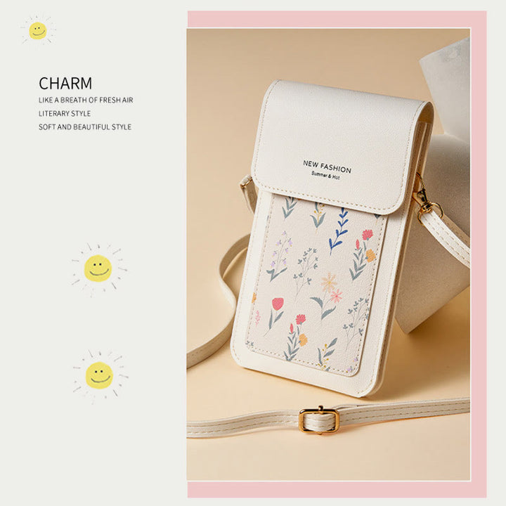 Handytasche für Damen, transparente, berührbare Umhängetasche mit Mini-Aufdruck