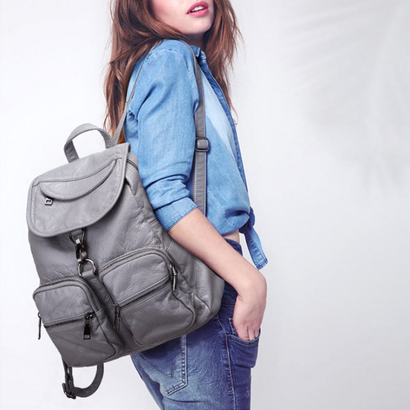 Weicher Leder-Reiserucksack, kleiner, wasserdichter, lässiger Tagesrucksack für Damen