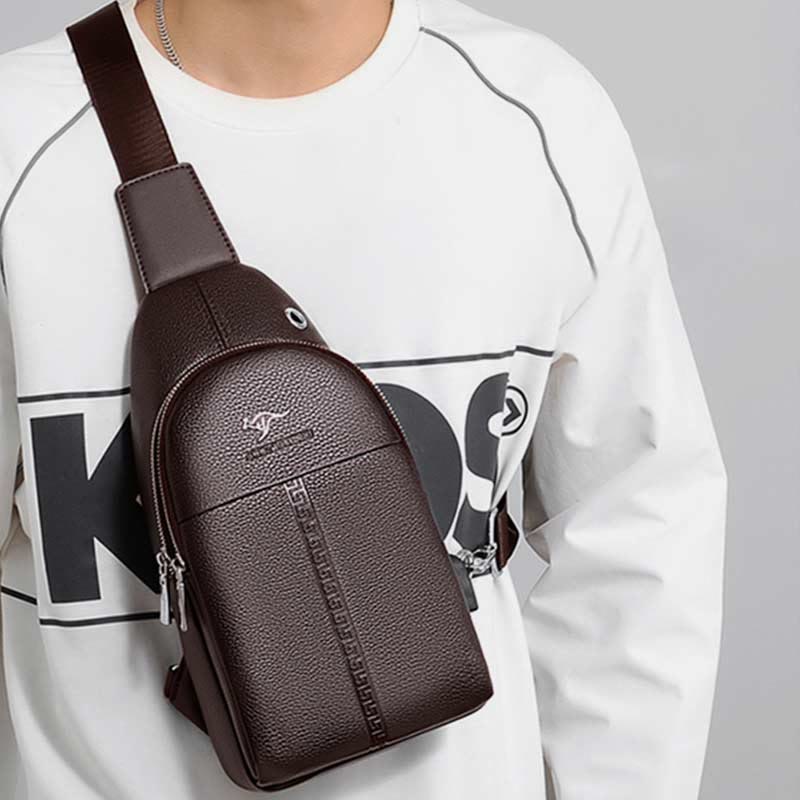 Sling Bag für Herren, schwarzes Leder, lässige Einkaufs-Umhängetasche