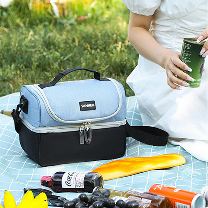 Kühltasche für Ausflüge, doppellagige Isolierung, Umhängetasche, Picknicktasche