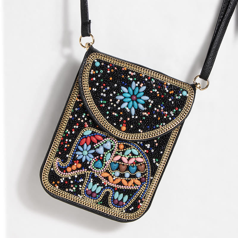 Bohemian Handytasche Damen Muschel Blumen Muster Magnetische Umhängetasche