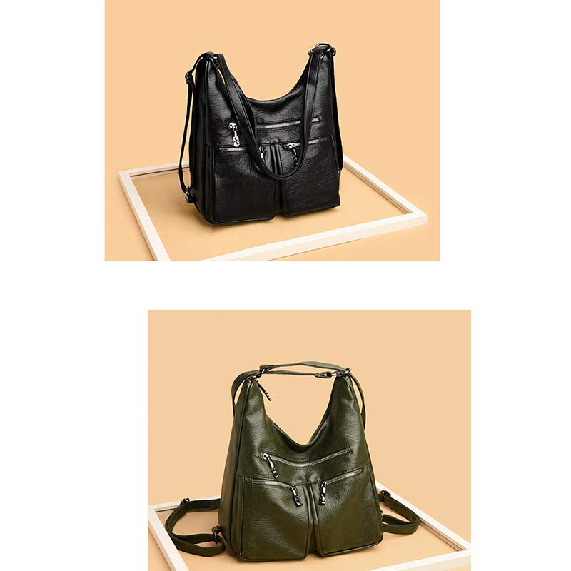 3-Wege-Rucksack mit mehreren Taschen, Umhängetasche aus Leder mit Reißverschluss