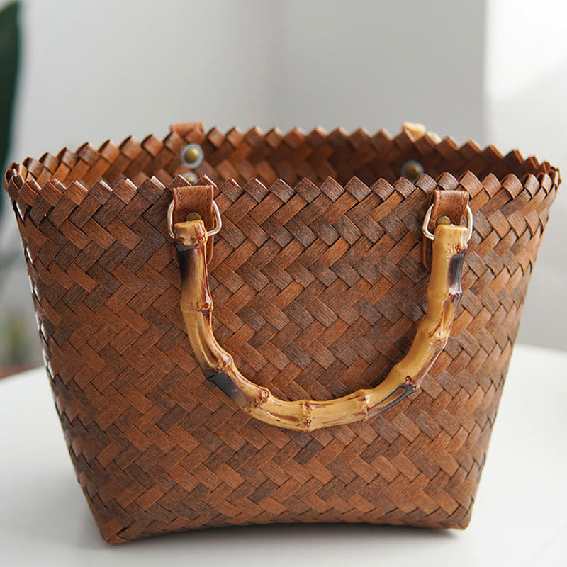Strohtasche für Damen, Handtasche mit Retro-Bambusmuster