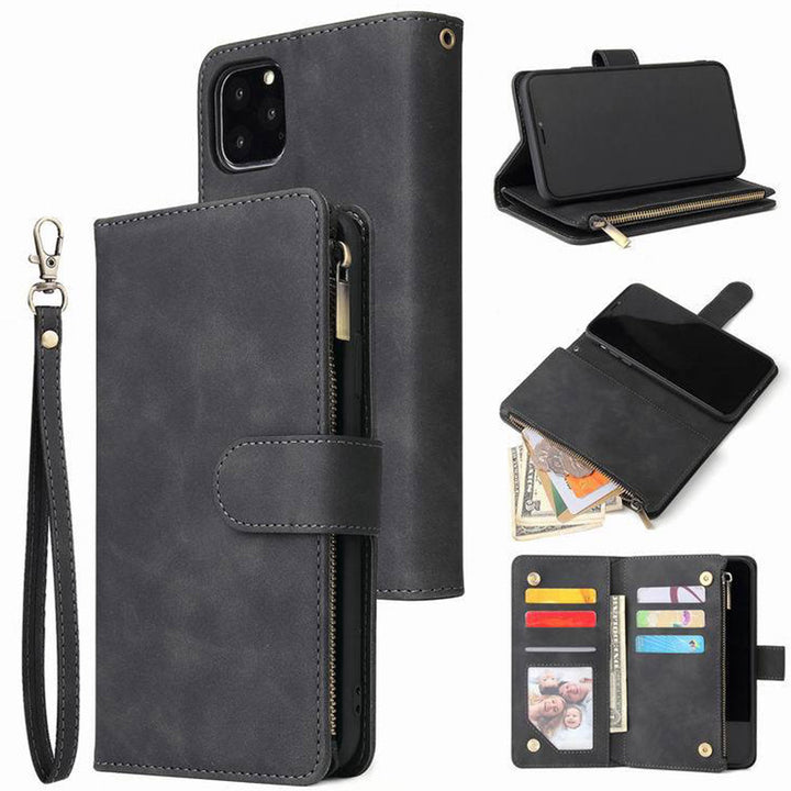 Funktionelle Handyhülle für iPhone Samsung Reißverschluss Brieftasche Hülle Armband Clutch