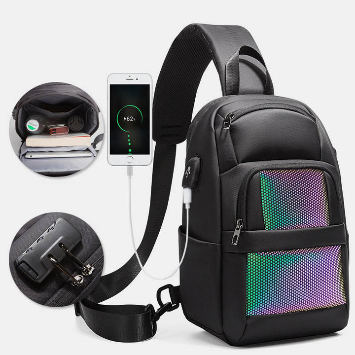 Diebstahlsichere, reflektierende Schultertasche für Herren, Ein-Schulter-Rucksack mit USB-Ladeanschluss