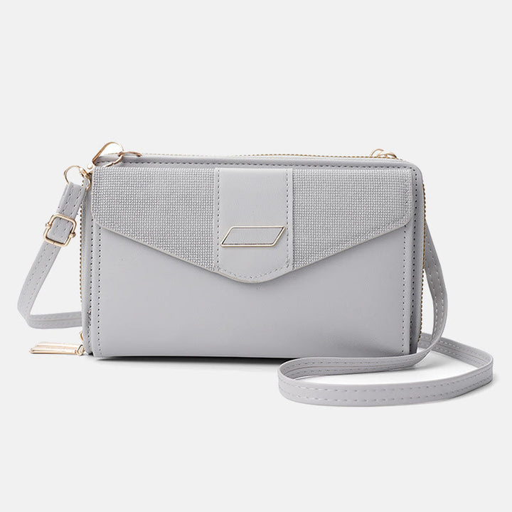 Handytasche für Damen, PU-Leder, Umhängetasche mit mehreren Fächern und Reißverschluss