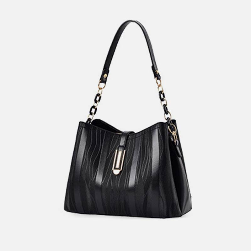 Handtasche mit Streifenmuster für Damen, groß, veganes Leder, Umhängetasche