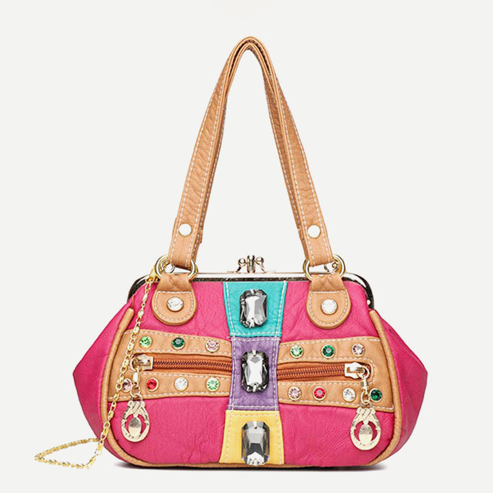 Retro Doppellagige Kiss-Lock Schulterhandtasche Party Abendtasche mit Umhängekette